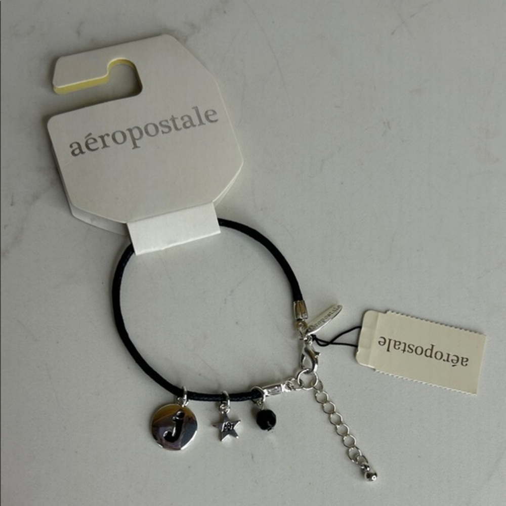 Aeropostale Initial Black and Silver Charm Bracelet
